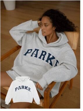Parke Varsity Hoodie in Classic Gray and Denim Letters (heritage)